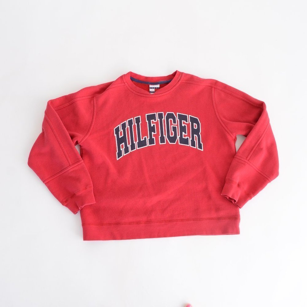 Vintage  90's Y2K Tommy Hilfiger Red Crewneck Sweater Size Large - Picture 4 of 13